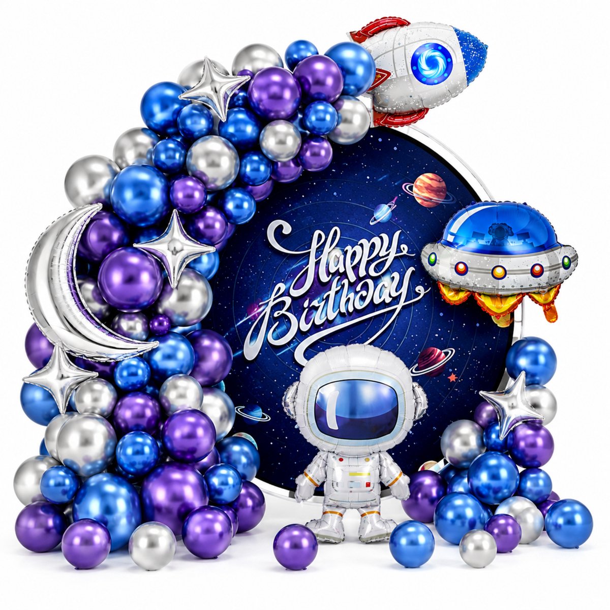 Fienosa Ballonnen boog Ruimtevaart – 102-delige Ballonnen set Space – Astronaut Verjaardag Decoratie – Thema feesten - Inclusief Folie ballonnen