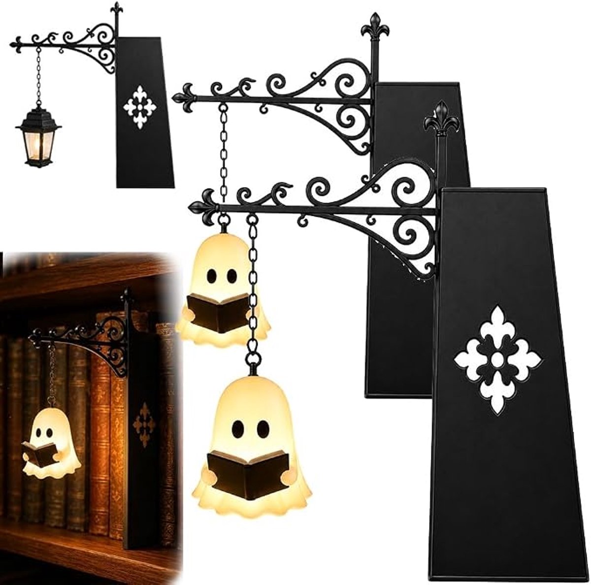 3 Stuks Bibliotheeklantaarn - Boekensteun Metaal - Decoratieve Boekenplankverlichting - Re