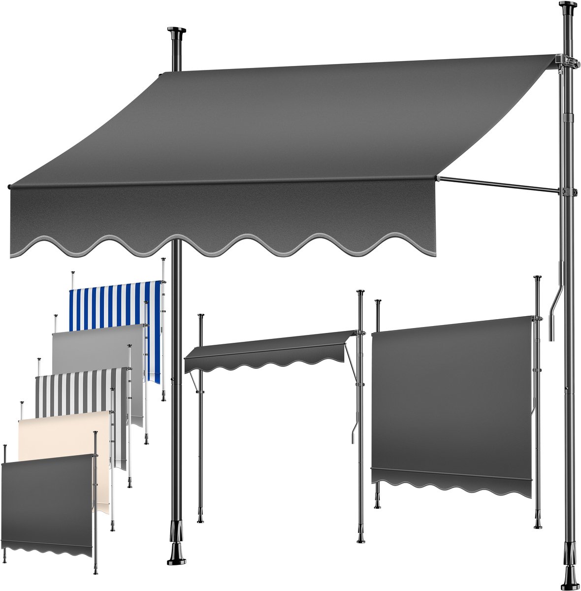 KESSER® Klemmmarkise met Handkurbel voor Balkon - Eenvoudige Montage zonder Boren