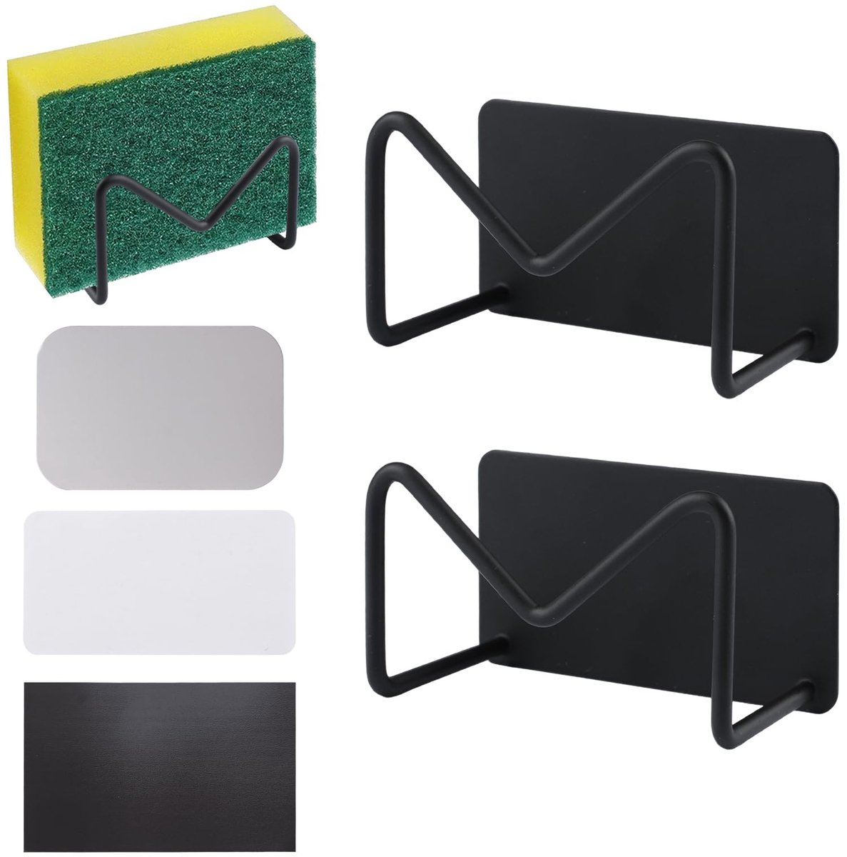 SnelShoppen - 2 Stuks Magnetische Sponshouder - Sneldrogende Gootsteenhouder met Magnetische Strips en IJzeren Platen - Zelfklevende Roestvrijstalen H