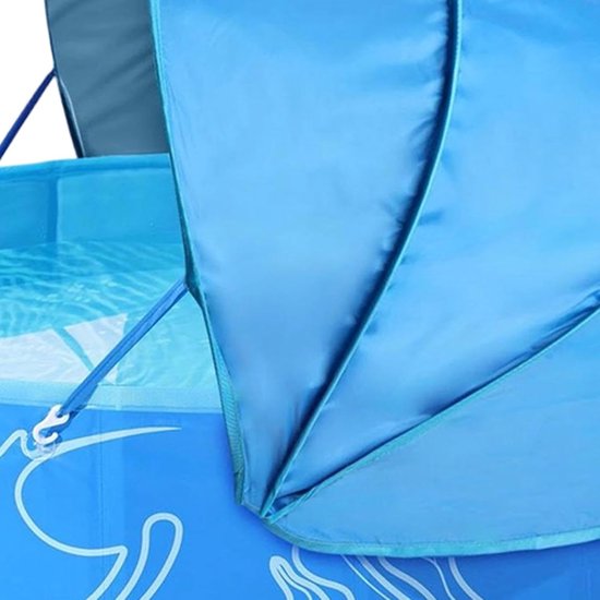 Kinderbadje Met Zonwering - Opblaasbadje Buitenbad - Zomerse Waterpret - Opvouwbaar En Draagbaar - 120x30cm - Blauw — afbeelding 2