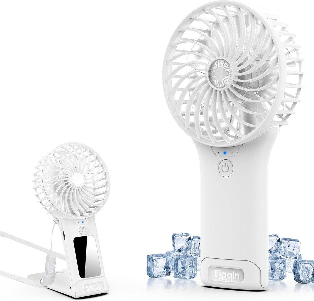 Oplaadbare Mini-USB-Ventilator - Stil - Werkt op Batterijen - Instelbaar op 4 Snelheden - met Spiegel en Koord - Krachtige Mini-Ventilator voor Thuis - Kantoor - Reizen en Buiten