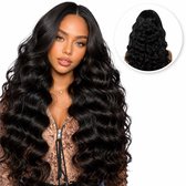 SassyGoods® Luxe Front Lace Wig Zwarte Pruik - Pruiken Dames Lang Haar Krullen - Wasbaar - Zwart - 70 cm