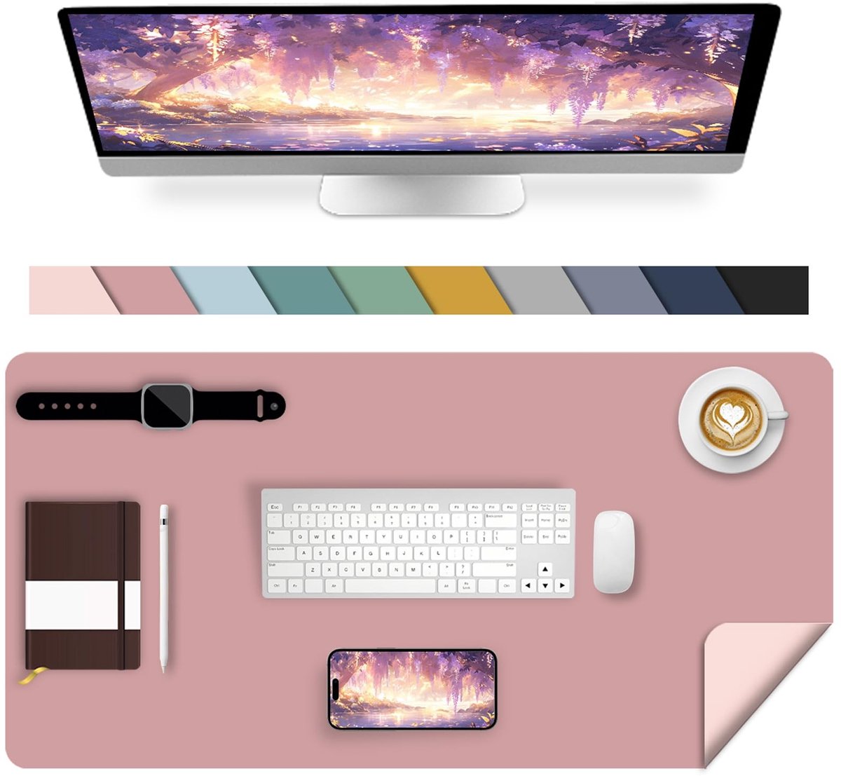 Dailygoods - Dubbelzijdige Desk Pad - Paars/Roze 80x40cm