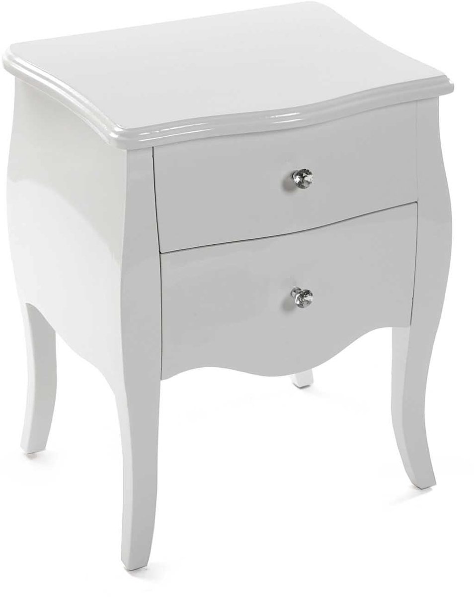 SnelShoppen - Versa Cagliari Nachtkastje Klein Tafeltje Bijzettafeltje voor Slaapkamer of Woonkamer met 2 Lades, Hout, Wit, Afmetingen 60x39x50 cm