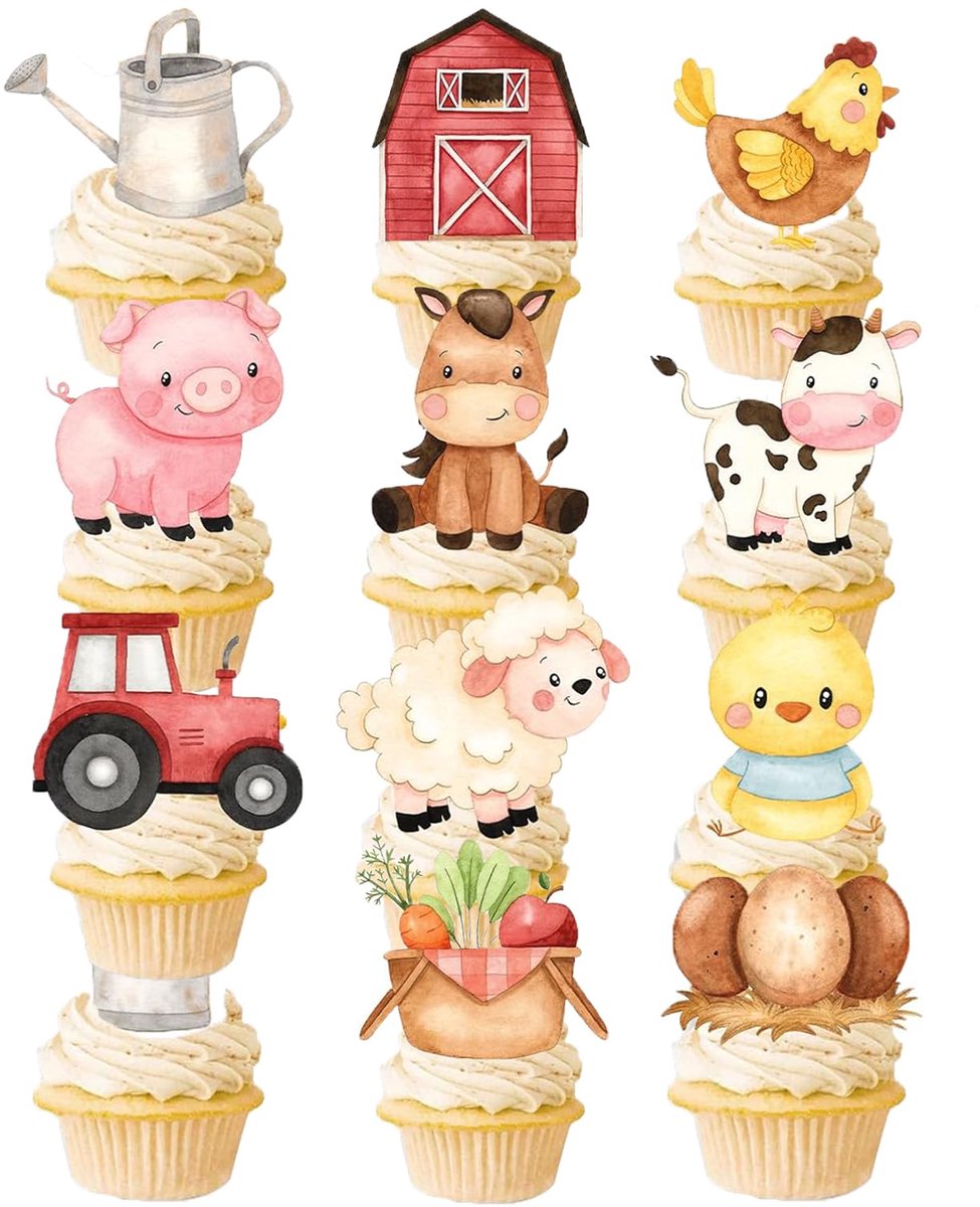 Dailygoods - Boerderij Taartdecoratie - 12 Stuks Boerderijdieren Taarttopper
