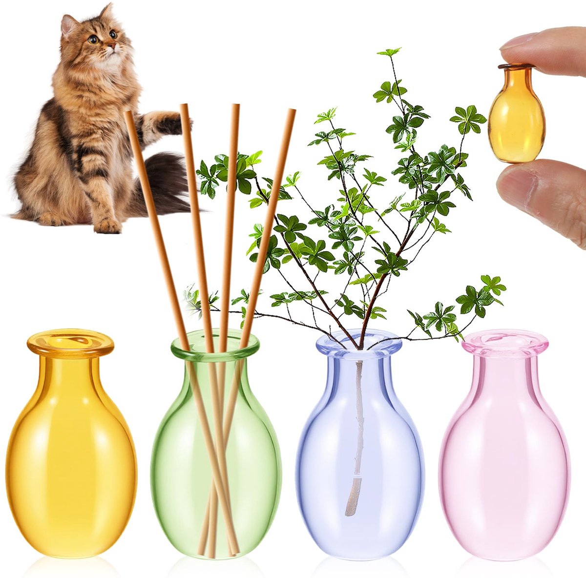 Dailygoods - Set van 4 Doorzichtige Kattensnorhouder en Mini-Vazen voor Koelkast