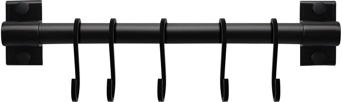 Dailygoods- Keukenrail 30 cm - Aluminium Ophangrail - 5 Beweegbare Haken - Wandmontagestang - Multifunctioneel - Zwart