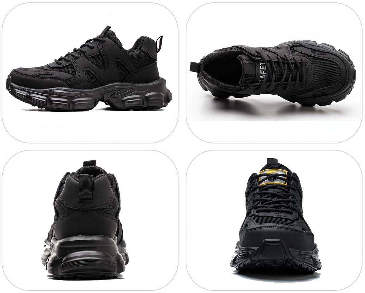 SnelShoppen - Veiligheidsschoenen Dames Lichtgewicht Werkschoenen met Stalen Neus Ademend Sportief Beschermende Sneakers C01 Zwart Maat 38 voor Werk,