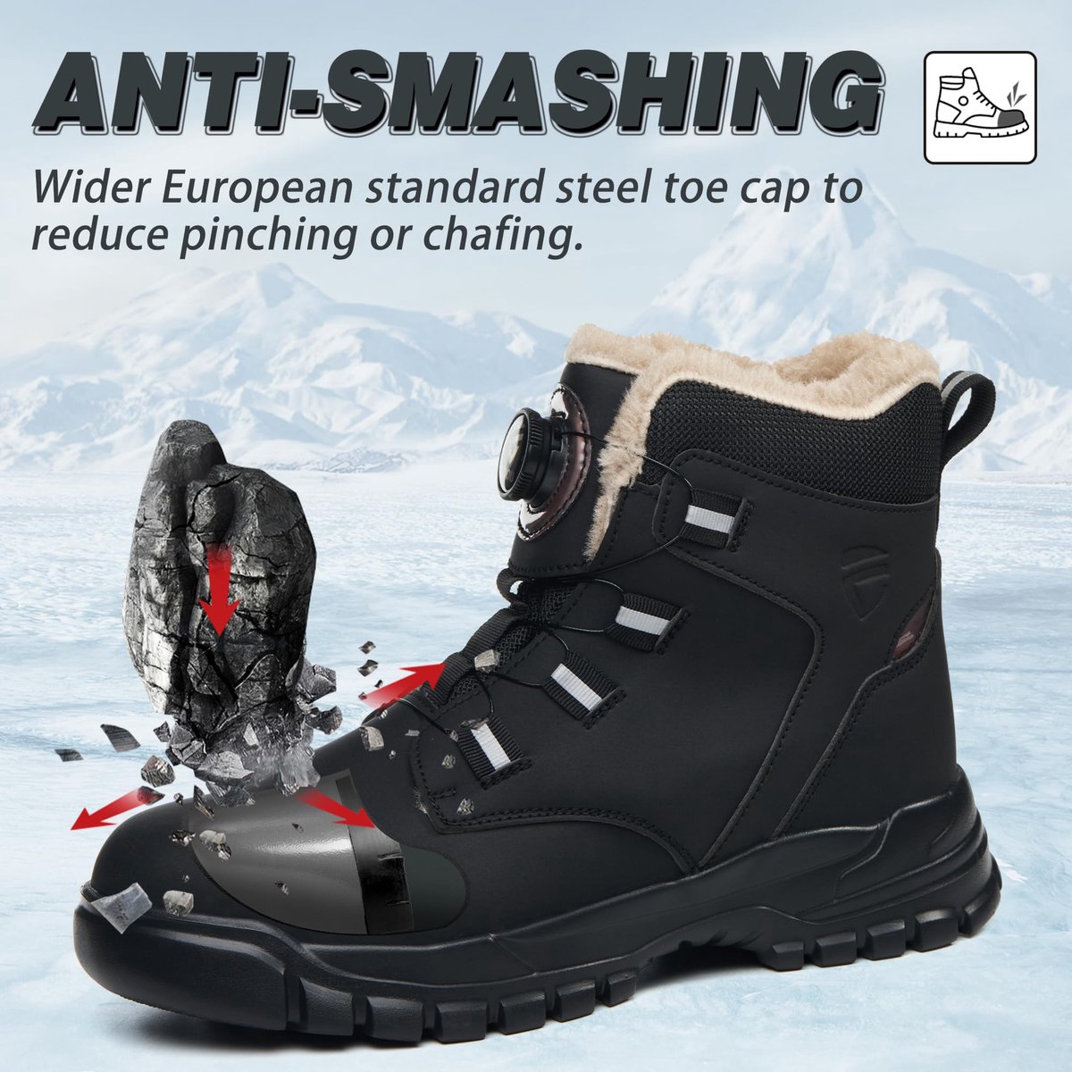 SnelShoppen - KOIFISH Winter Werkschoenen Heren Dames Hoog Veiligheidsschoenen Lichtgewicht Antislip Werklaarzen met Stalen Neus Zwart 38