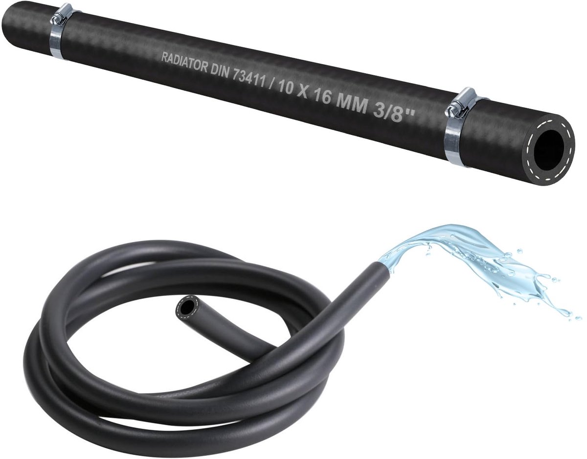Dailygoods- Koelwaterslang EPDM rubber - Temperatuurbereik -40/+120 °C - Incl. 2x Slangkle