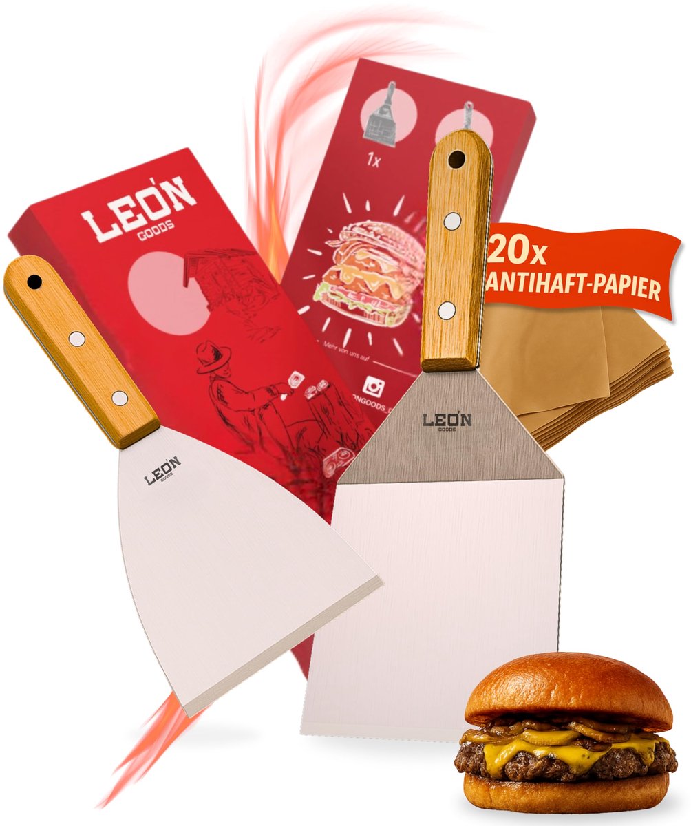 Dailygoods- Grillspatel Set - Beukenhouten Handvat - Roestvrij Staal - 2-delig - Geschikt