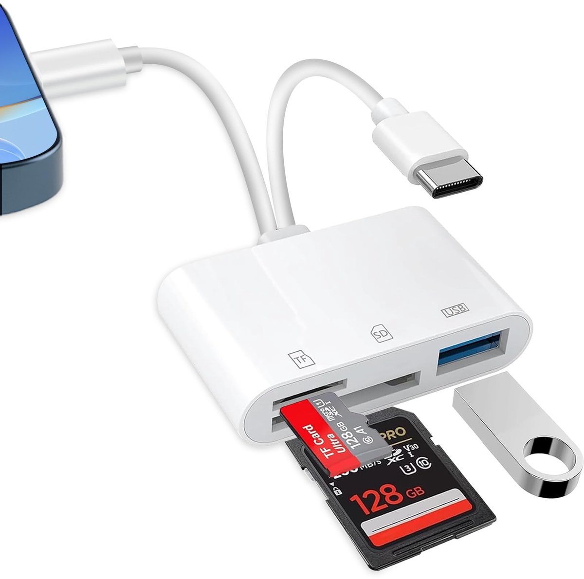 Dailygoods - SD Kaartlezer voor iPhone/iPad - USB C naar Micro SD TF Adapter