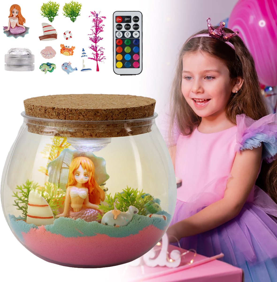 Zeemeermin Terrarium Knutselpakket - Zeemeerminnenspeelgoed - Zelfgemaakt Nachtlampje Met Afstandsbediening