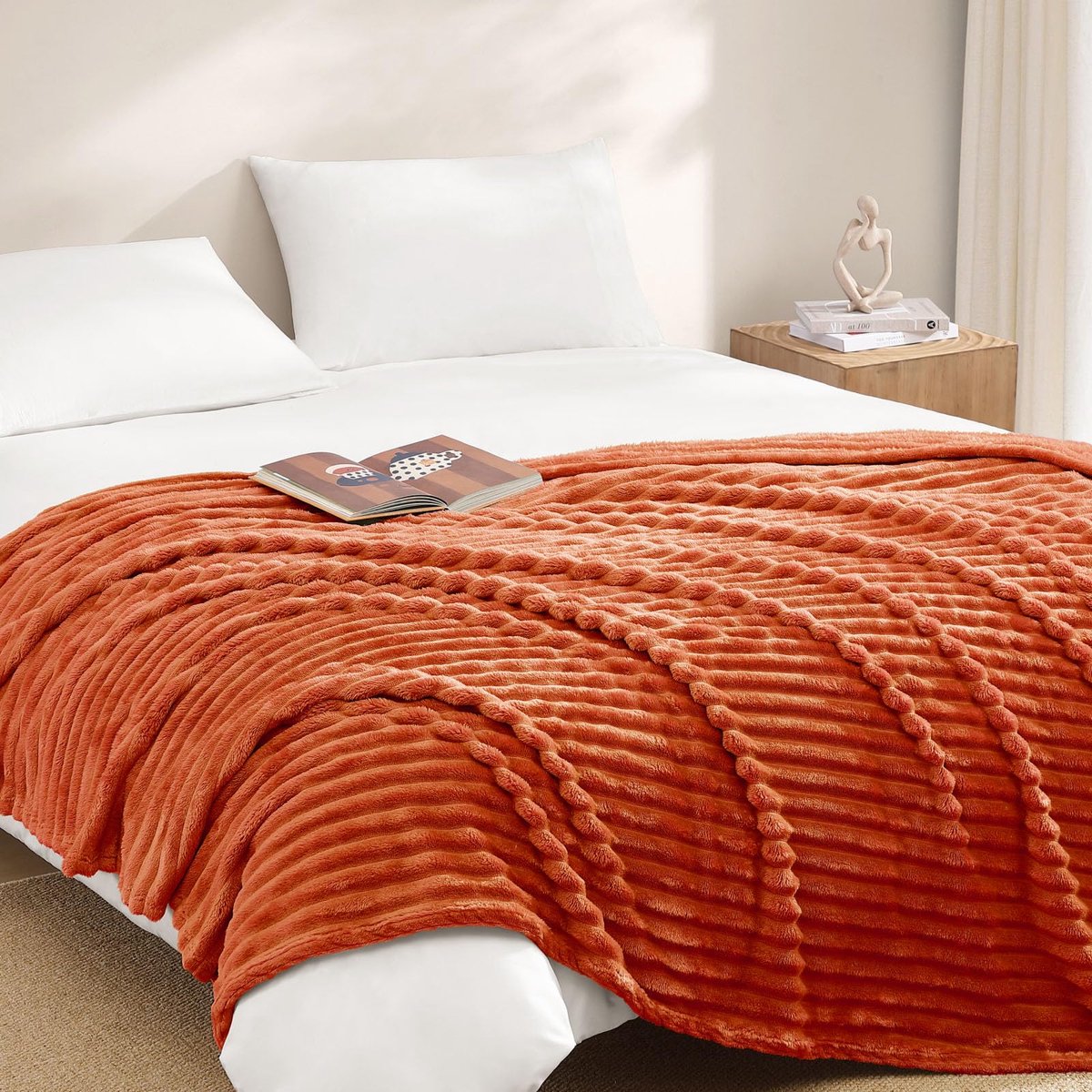 SnelShoppen - Fleece plaid 127 x 152 cm terracotta, super zachte pluche deken, lichtgewicht en duurzame warme deken voor bank, bed en gezelligheid