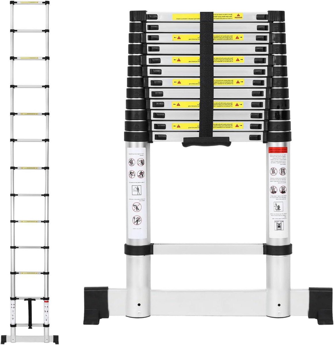 Telescopische Ladder - Uittrekbare Ladder - Kluswerk Binnen Buiten - Met Stabilisator - 38 Meter - Zilver