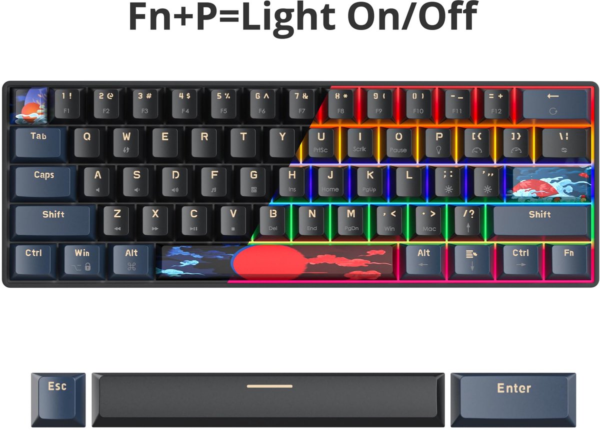 SnelShoppen - SbocKeeb Gaming Toetsenbord Mechanisch Mini 60% QWERTY 61 Toetsen Bekabeld met Regenboog Achtergrondverlichting voor PC Gamers - Rainbow