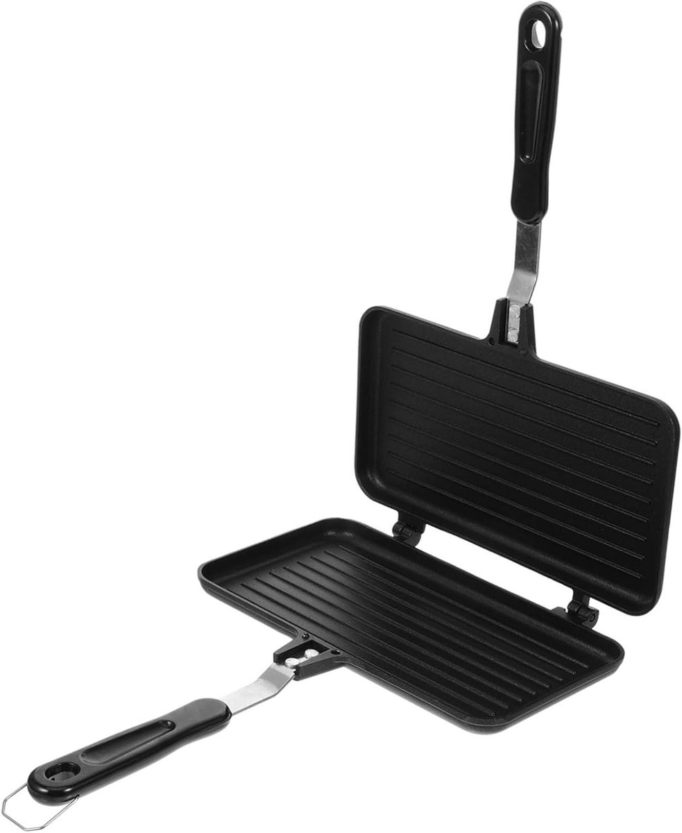 Dubbelzijdige Sandwichpan - Wafelijzer Tosti Maker - Ontbijt Snacks Maken - Antiaanbaklaag - 35 cm - Zwart