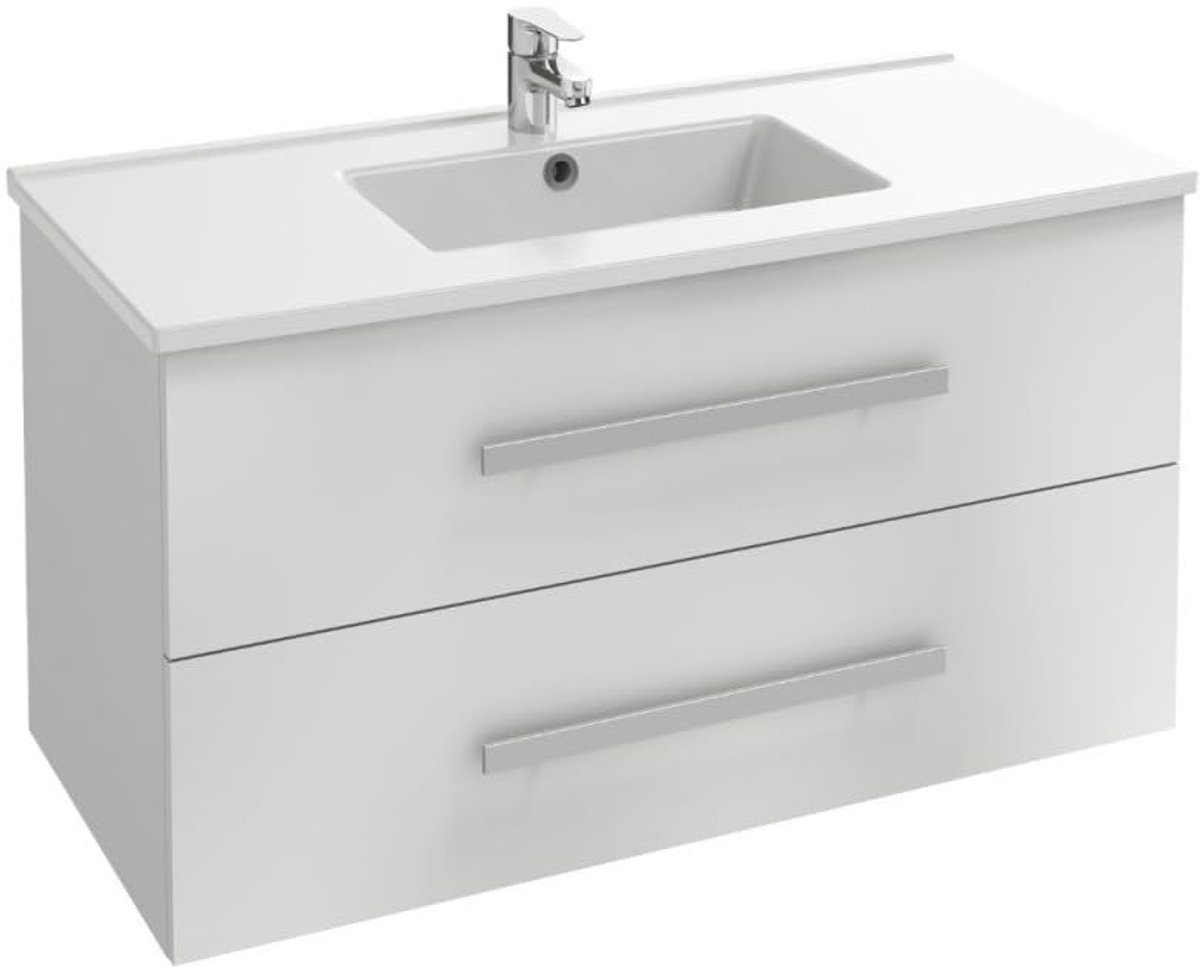 SnelShoppen - Wastafelmeubel 100 cm Wit, Modern Design, Inclusief Opbergruimte, Duurzaam Materialen, Geschikt voor Badkamer, Luxe en Stijlvol
