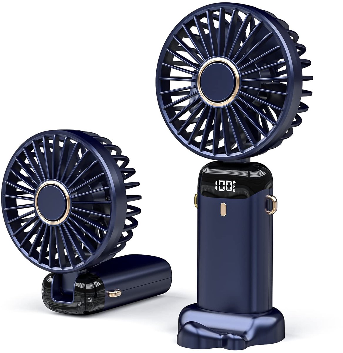 SnelShoppen - Mini-handventilator USB-bureauventilator 5 snelheden 3000 mAh opvouwbare tafelventilator voor reizen, kantoor, huishouden - blauw