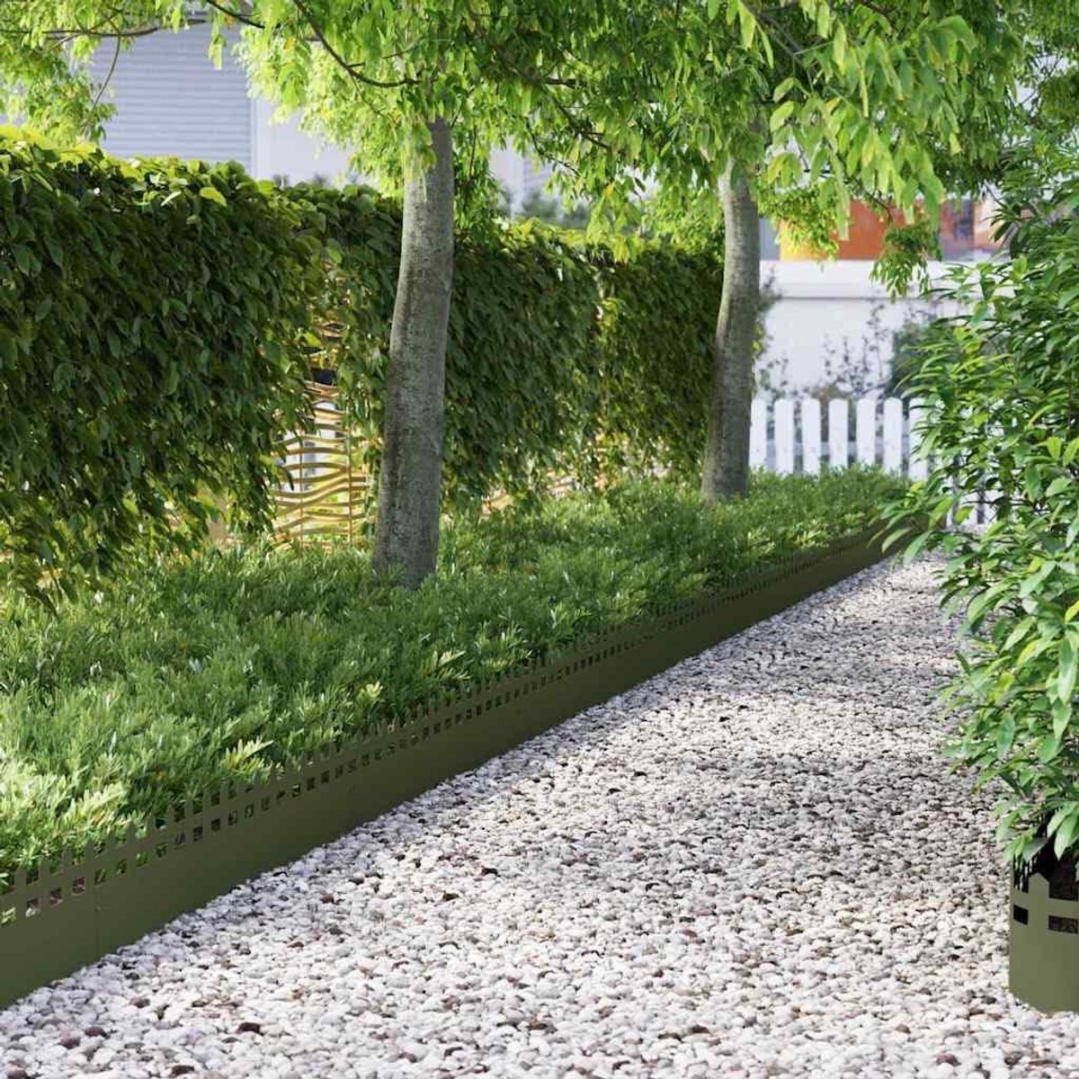 Metalen Gazonrand - Tuinrand Metaal - Tuin Afbakenen - Strakke Lijnen - 103 cm lengte - Olijfgroen