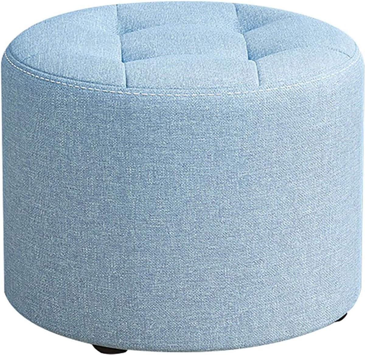 Ronde Poef - Voetenbankje Krukje - Voeten Rusten - X-vormige Bamboe Poten - 32x32x19 cm - Blauw