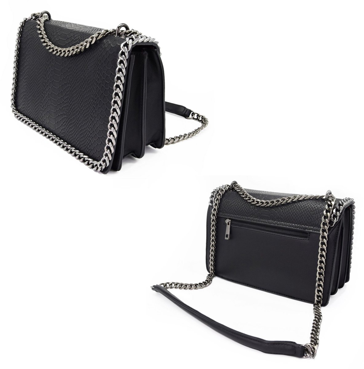 SnelShoppen - Dames Crossbodytas Slang PU Leer Gewatteerde Handtas Met Ketting Flap Schoudertas - Snake Print Avondtas Clutch Elegant Voor Feest, Avon