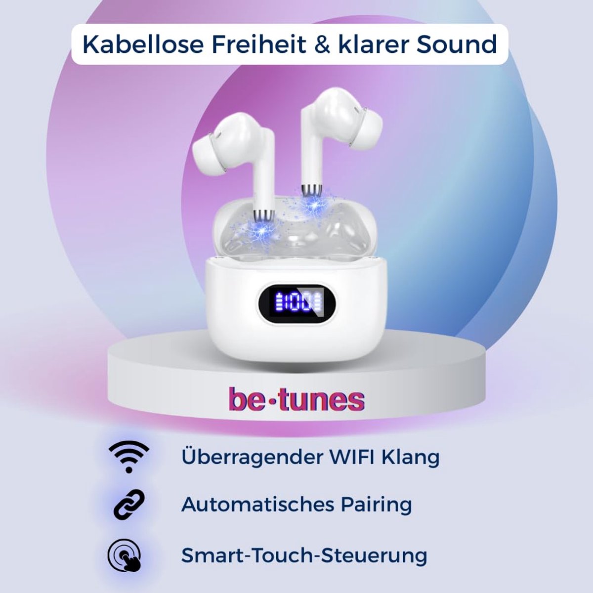 SnelShoppen - Draadloze In-ear Hoofdtelefoon met Bluetooth 5.3, HiFi Stereo Geluid en Diepe Bas, Comfortabele Draagervaring in Wit voor Thuis, Sport e