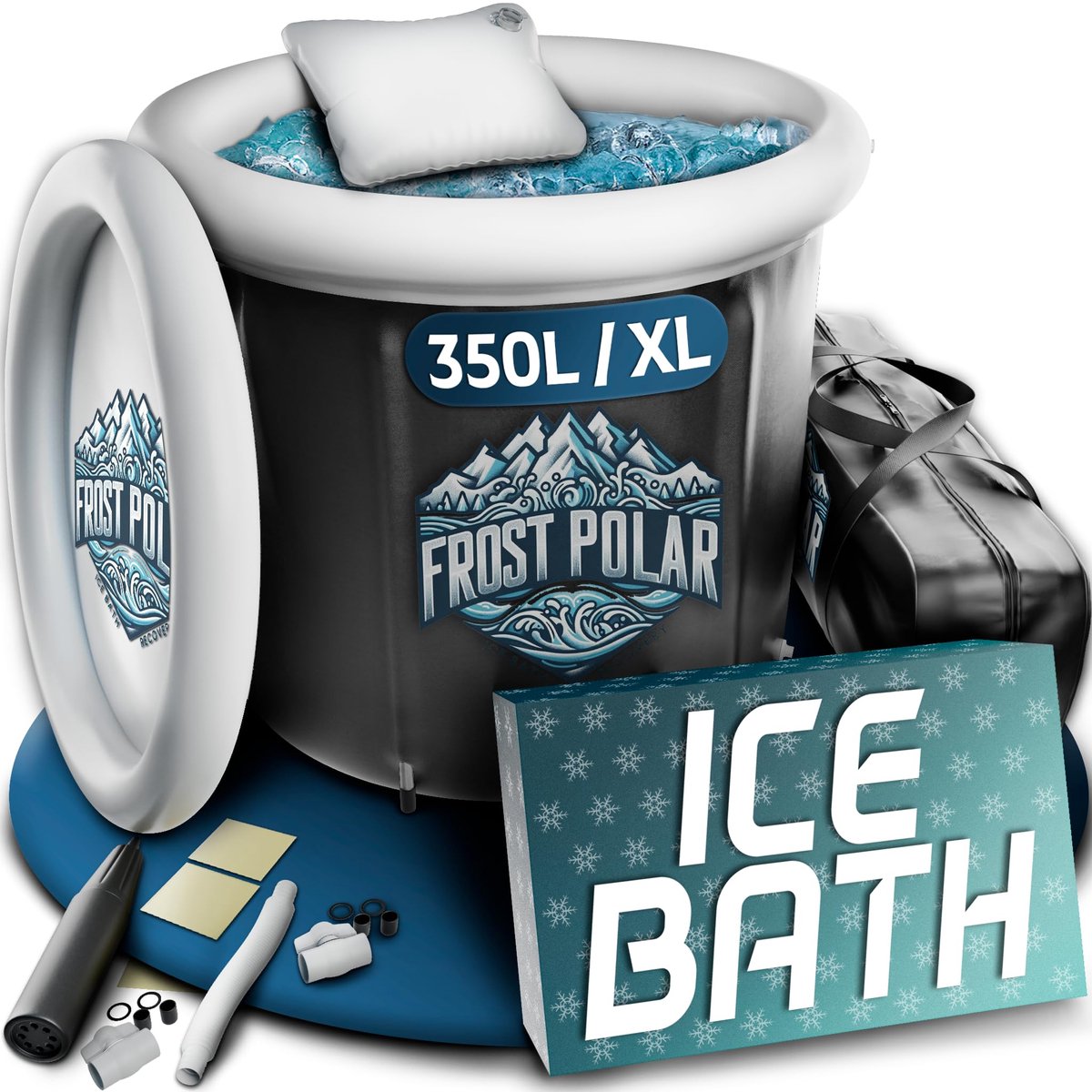 SnelShoppen - Frost Polar IJsbad 350 Liter - Koudwaterbad met Aluminiumlegering Houders - 80x85 cm - Inclusief Kussen, Waterdichte Opbergtas en Reserv