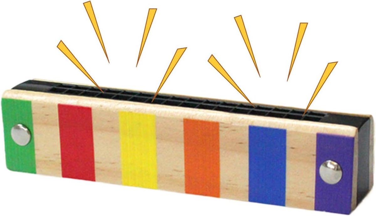 Houten Mondharmonica Kinderen - Muziek Speelgoed Instrument - Muziek Leren Spelen - Dubbele Rij 16 Gaten - 13.5 cm - Veelkleurig