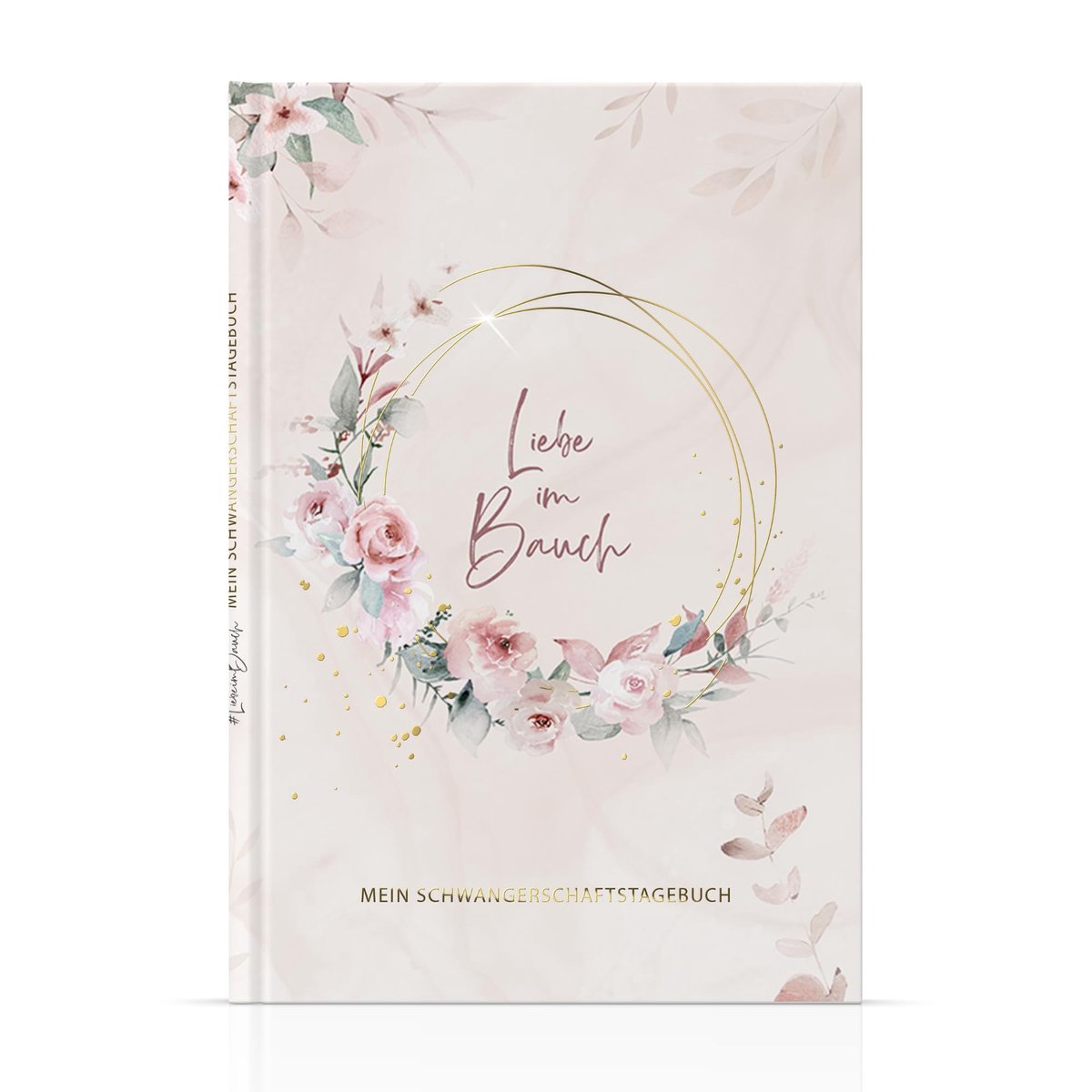 SnelShoppen - Premium verguld zwangerschapsdagboek met roze bloem, zwangerschapsgeschenk, ideaal voor aanstaande moeders, luxe zwangerschapscadeau, no