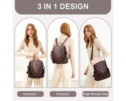 SnelShoppen - Dames Rugzak Anti-diefstal Waterdicht Vegan Leer, Omkeerbare Make-up Tas, RFID Bescherming, Handtas en Schoudertas voor Reizen, School e