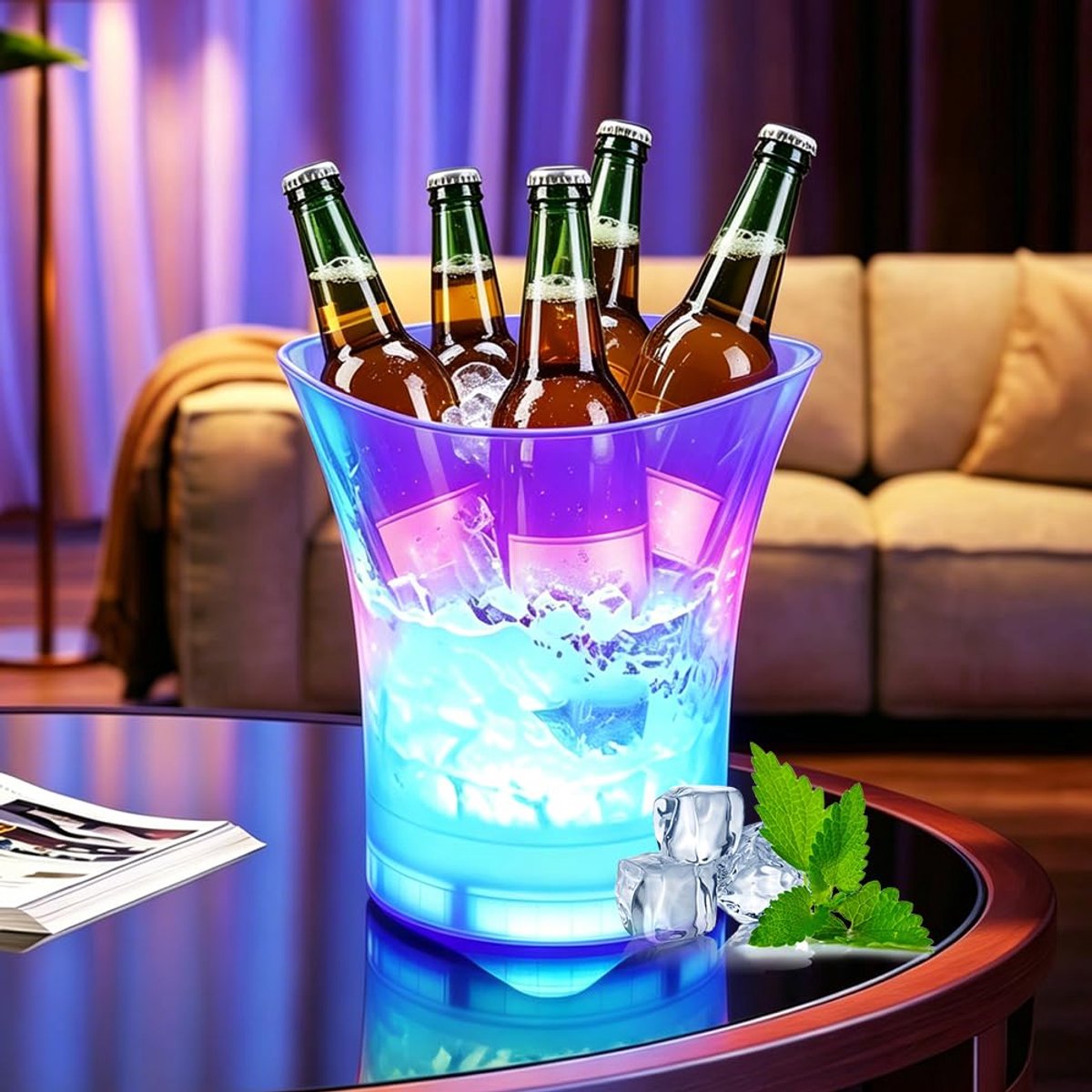 Dailygoods - Led-ijsemmer, 5L met RGB-kleurverloop voor champagne en drank