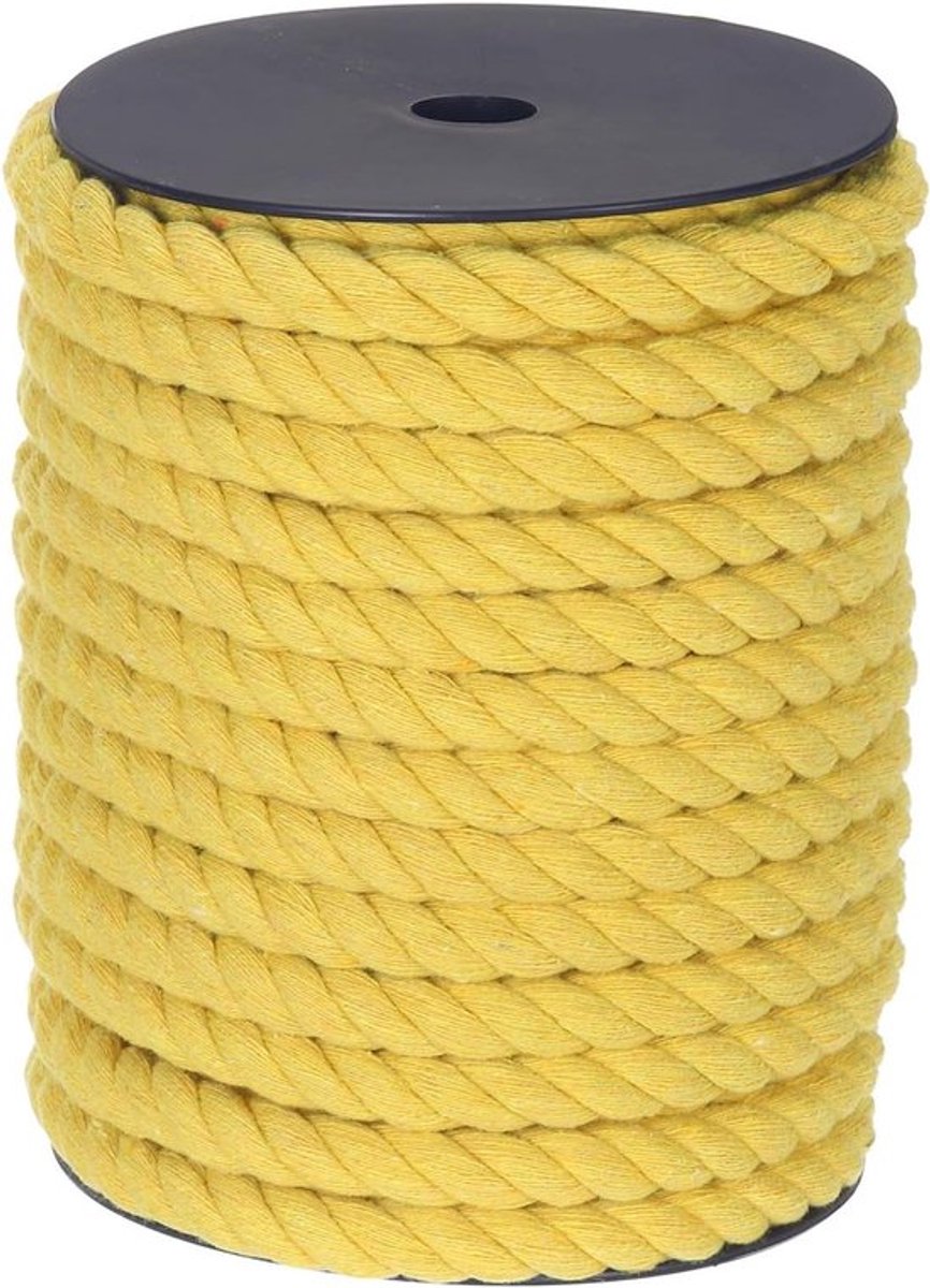 Katoenen touw voor wanddecoratie en plantenhangers - 3 strengen - Geel - 23 m - 10 mm diameter