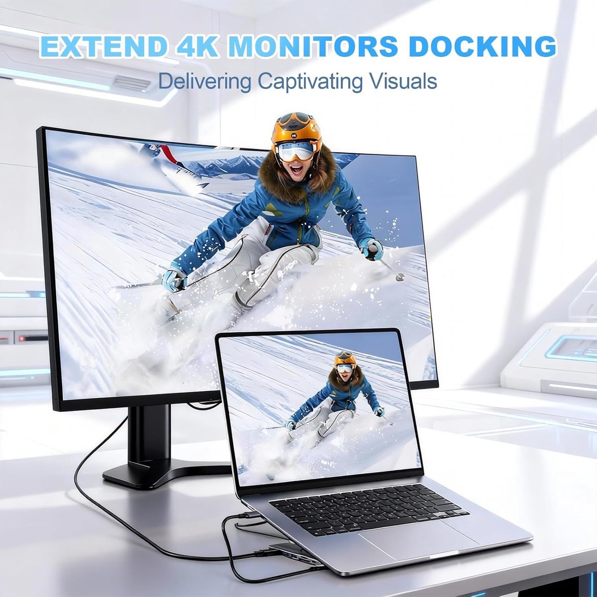 Laptopstandaard Dockingstation - Verstelbare Standaard Hub - Productief Werken - 8-in-1 Aansluitingen - 10-17 inch - Zwart thumbnail 3