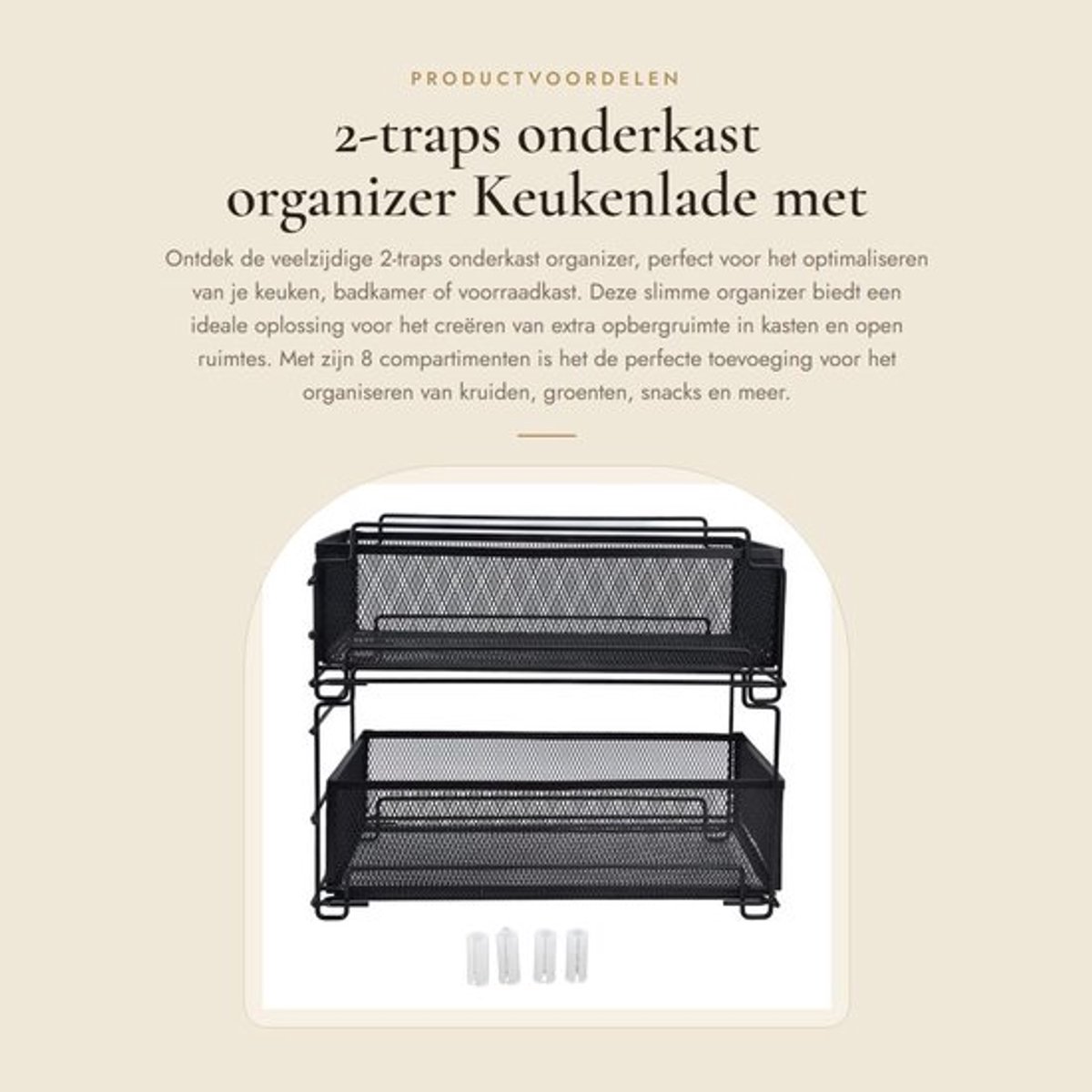 Onderkast Organizer 2-Traps - Verschuifbare Lade - Keukenrek - Mandrek - Meerlaags - Ruimtebesparend Design - Opslagrek