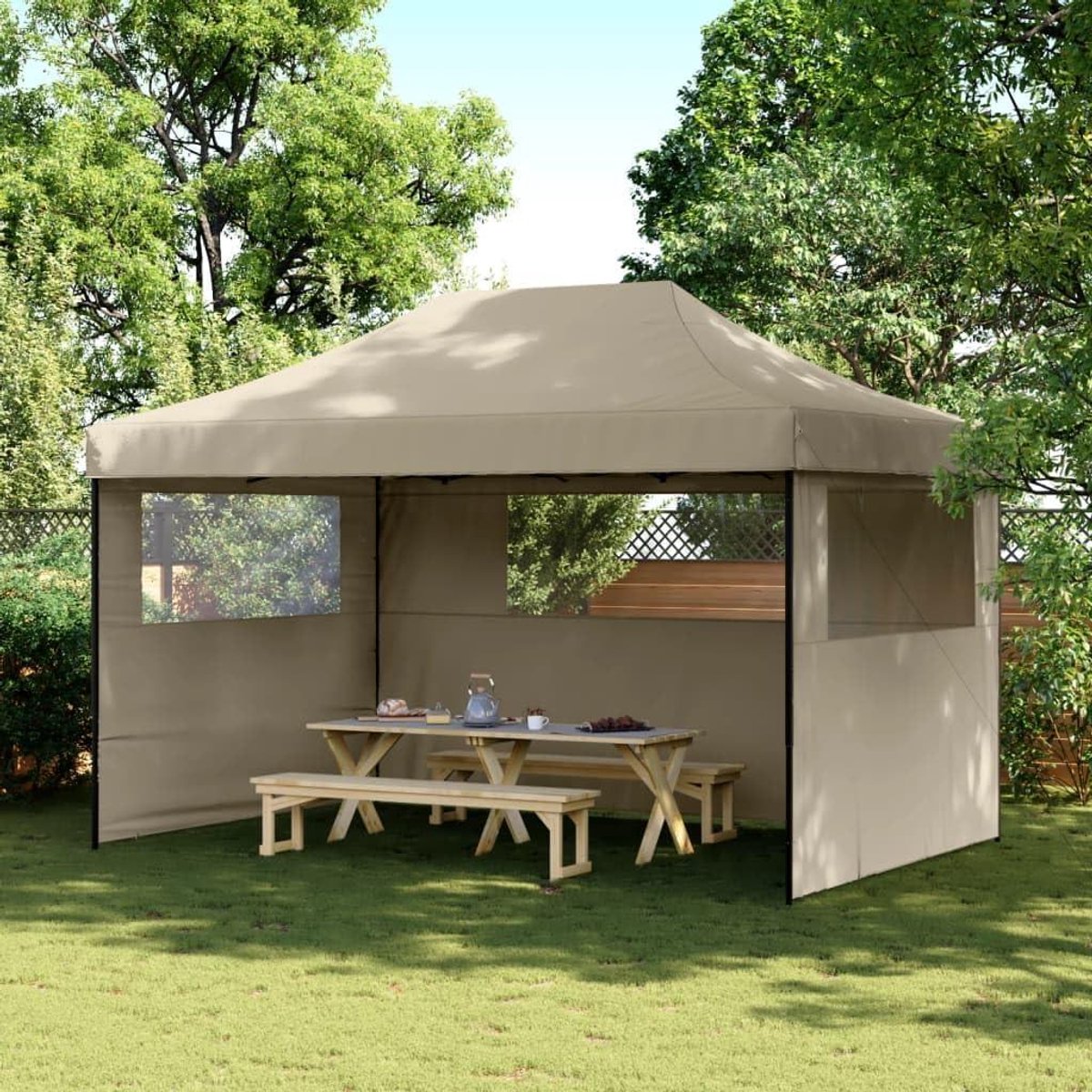 Opvouwbare Partytent - Feesttent Pop-up - Buitenfeesten Organiseren - Waterdicht UV-bescherming - 3 wanden - Taupe