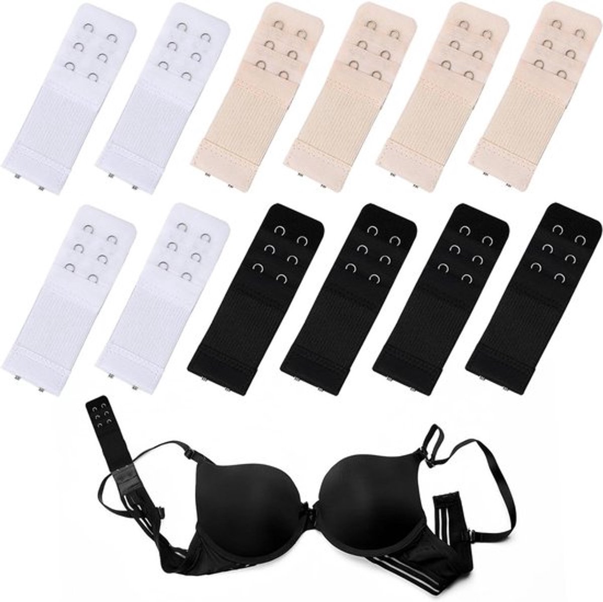 BH Verlenging 12 stuks in Zwart, Wit en Hautton - Nylon, Stretch - Zwangerschapsaccessoires