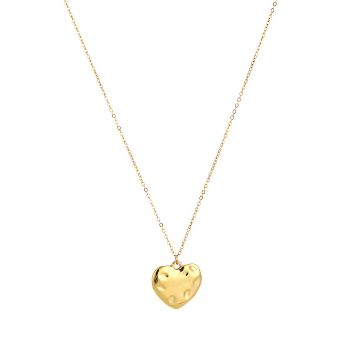Modieuze Roestvrij Stalen Ketting - Extra Lange Ketting met Bewerkt Hartje - Stainless Steel Sieraad - Goud