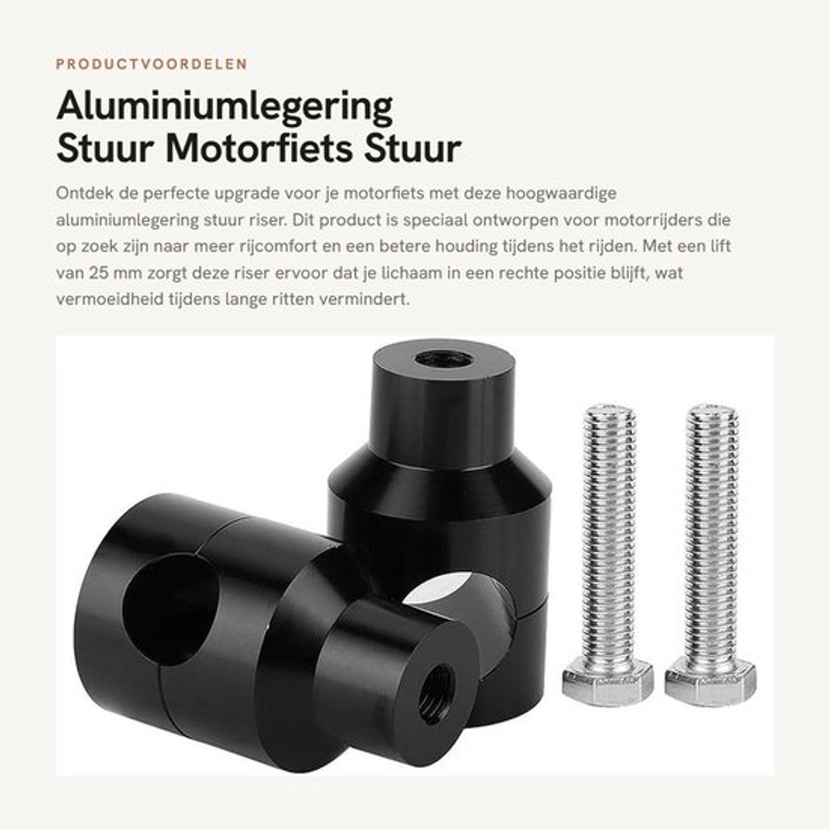 Stuur Riser 25 mm - Aluminiumlegering - Robuust en Duurzaam - Eenvoudig te Installeren - Universeel voor Motorfietsen - Comfortabele Rijpositie - Stuurverhoger