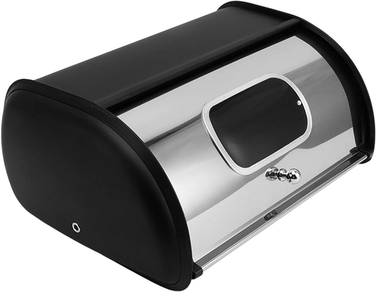 Broodtrommel met Venster - Broodkist Opberger - Keuken Organisatie - Spiegelafwerking - 34.5 x 23 x 14.5 cm - Zwart