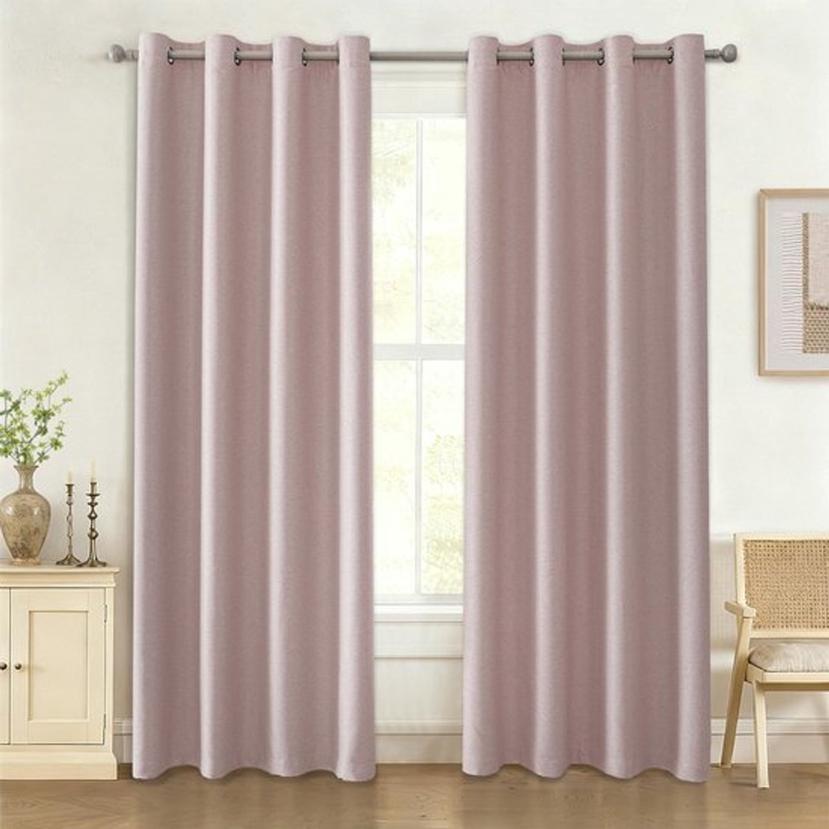 Thermo-verduisteringsgordijn isolerend - Verduisteringsgordijn 140 x 280 cm - Geluidsisolerend - 2 stuks - Roze - Linnenlook