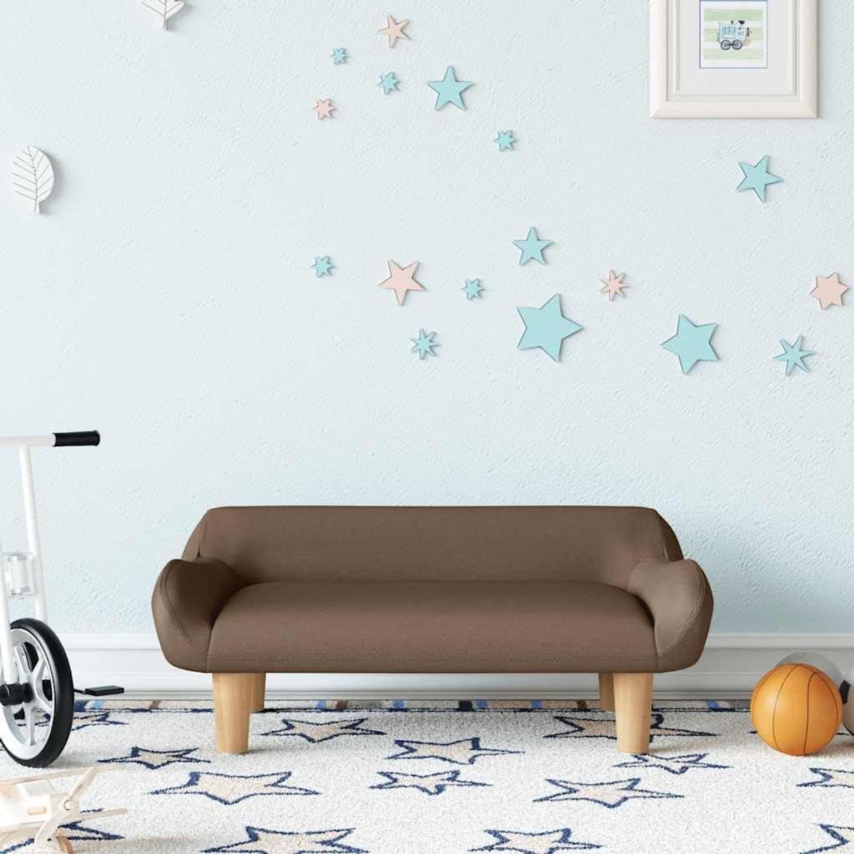 Kinderbank stof - Mini sofa - Ontspannen lezen - Stabiel grenenhouten frame - 70 x 40 x 24 cm - Bruin