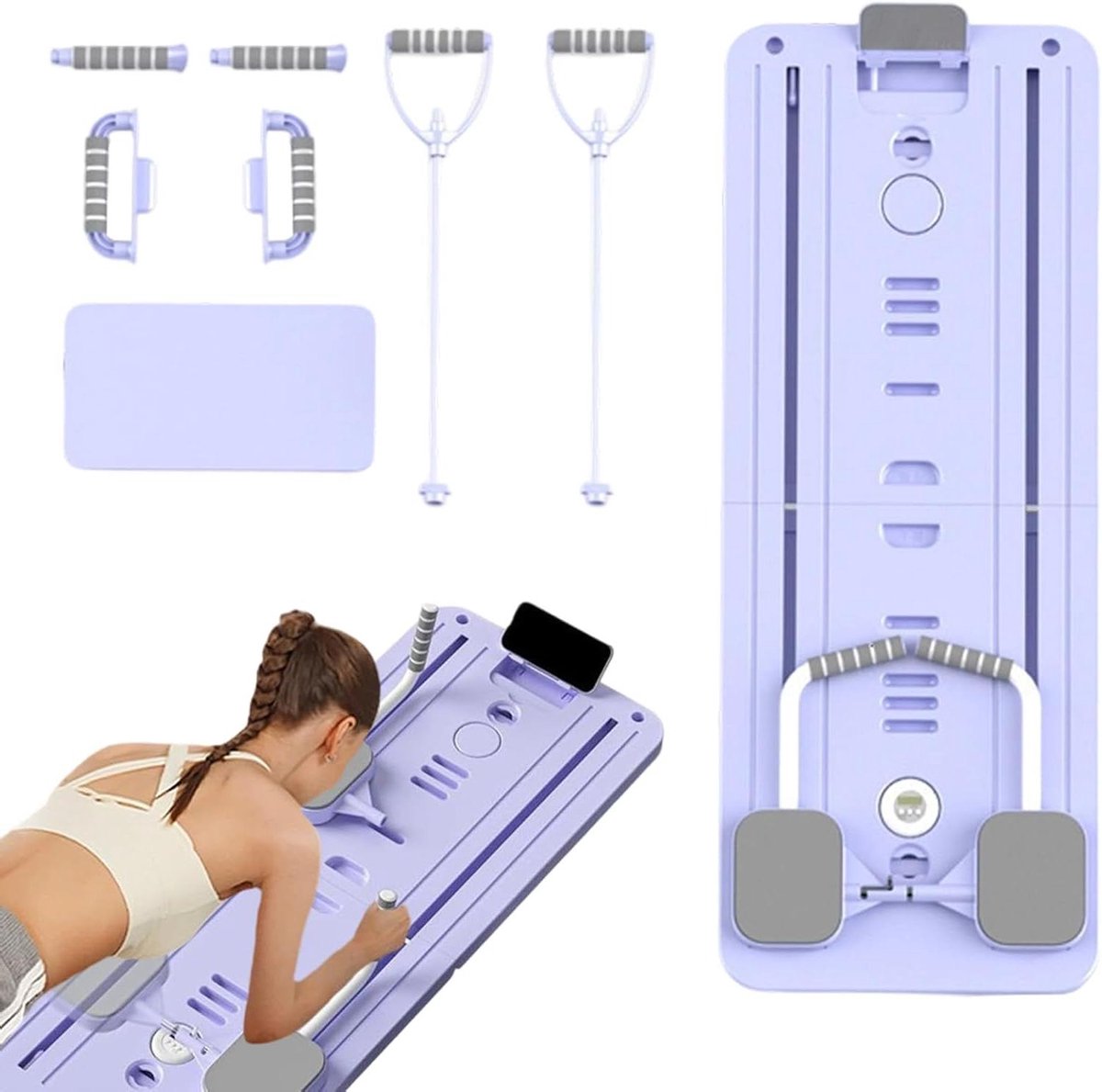Pilates Reformer Set - Core Trainer - Thuistraining Kracht - Opvouwbaar Ontwerp - Verstelbaar - Paars
