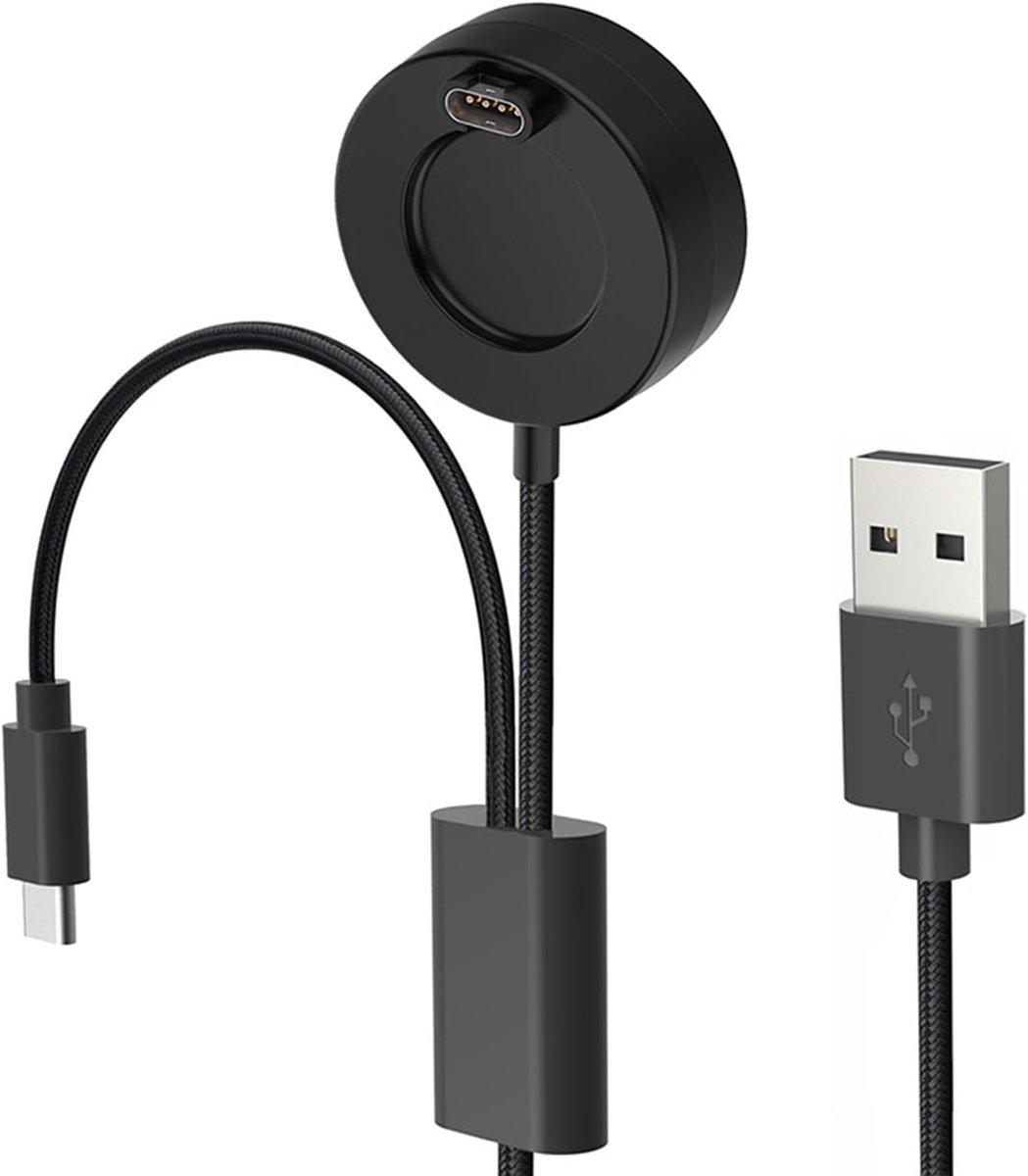 Jumalu Oplaadkabel geschikt voor Garmin Fenix 7S / 7 / 6 / 5 & Enduro – Magnetische Smartwatch Oplader – USB-A met USB-C Adapter – Nylon Gevlochten Kabel – 1 Meter – Zwart