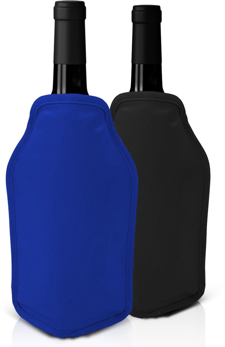 SnelShoppen - Wijnkoeler Mouwen Set van 2 - Zwart & Blauw - Perfect voor het Koelen van Wijn & Champagneflessen - Ideaal voor Diner, Feest, Evenemente