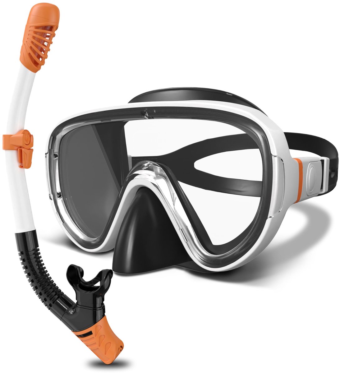 SnelShoppen - G2RISE SN05 Snorkelset voor Volwassenen - Duikbril met Droge Snorkel, Anti-lek, Anti-condens, Gehard Glas, Wit-Oranje, Perfect voor Onde
