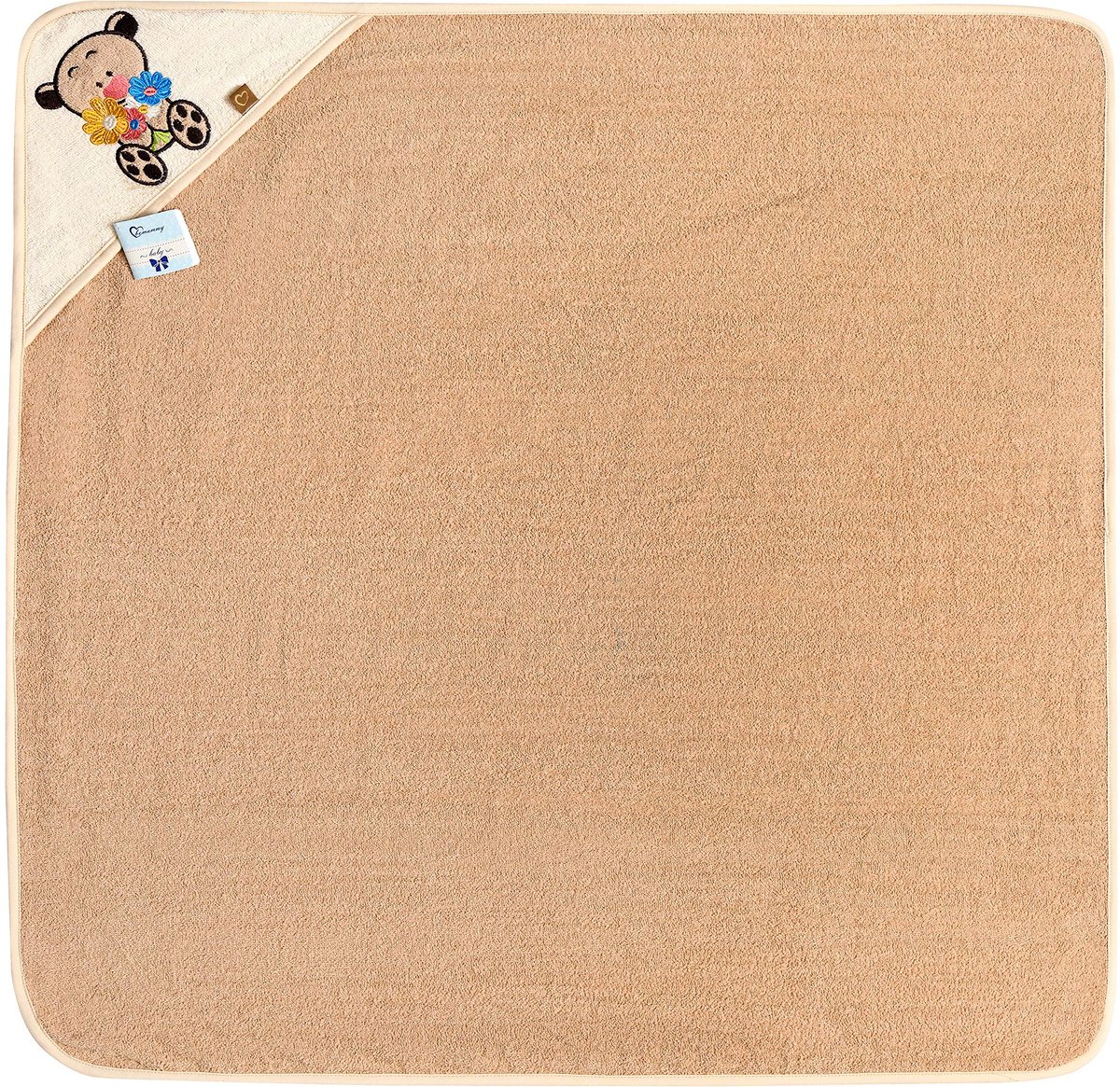 SnelShoppen - Baby Kapuchthanddoek van Katoen Oeko-Tex Standard 100 - 100cm x 100cm - Beige Beer - Zachte en Absorberende Handdoek voor Kinderen na Ba