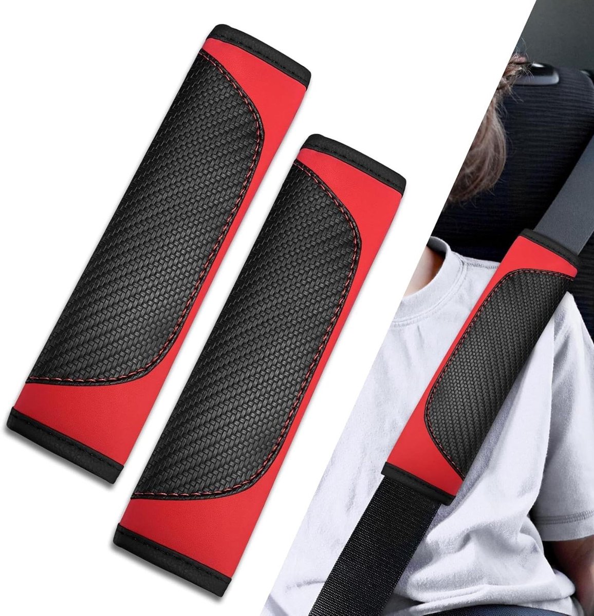 Autogordel Schouderkussens - Gordelbeschermer Gordelkussen - Comfortabel Rijden - Zacht PU-leer Mesh - 2 stuks - zwart
