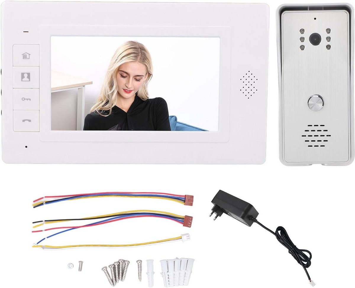 Video Deurtelefoon Systeem - Intercom Kit Deurbel - Huisbeveiliging Verbeteren - 120 Graden Groothoek - 7 Inch Scherm - Zilver